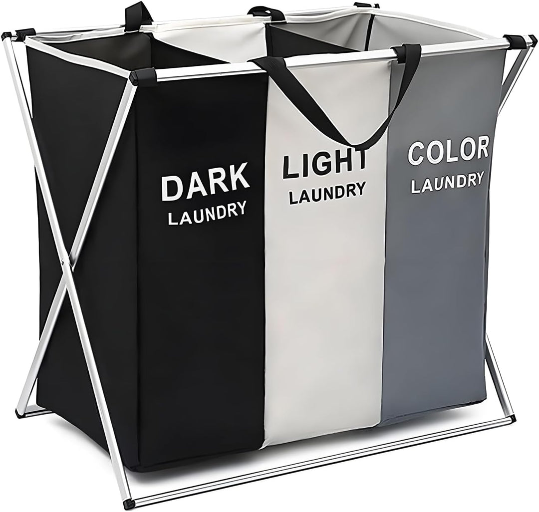 Wäschekorb Mit 3 Fächern Faltbarer Wäschesammler Aus 600D Oxford-Stoff Wasserdichter Wäschesortierer