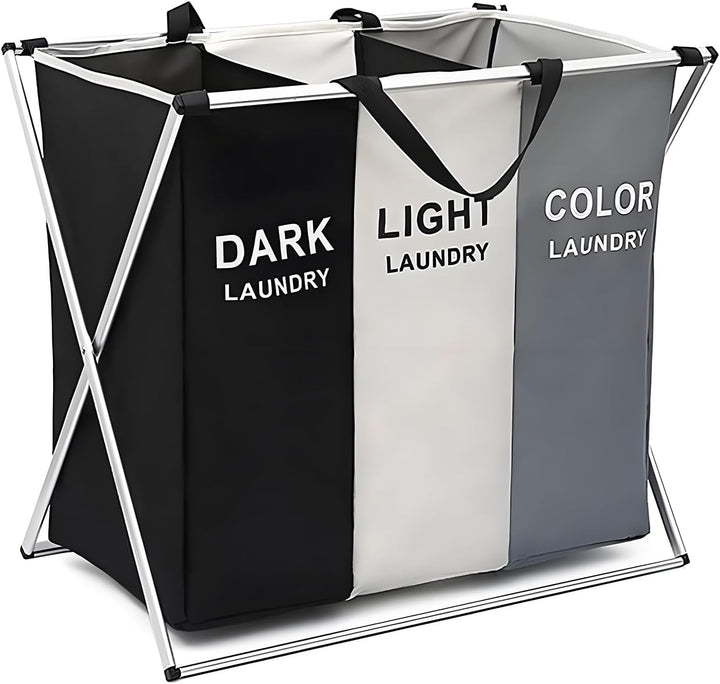 Wäschekorb Mit 3 Fächern Faltbarer Wäschesammler Aus 600D Oxford-Stoff Wasserdichter Wäschesortierer