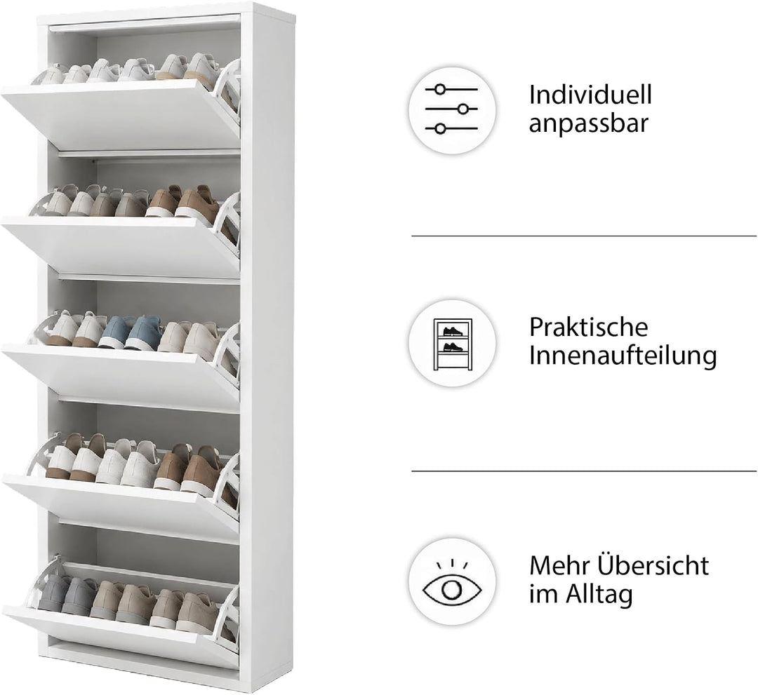 Schuhschrank mit Klappschubladen, Aufbewahrungsorganizer, freistehendes Schuhregal, Wandmontage, Kei