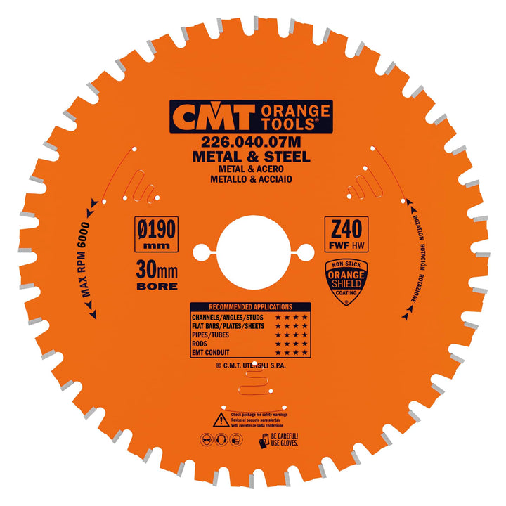 CMT Orange Tools 226.040.07 M – für Metalle Kreissägeblatt 190 x 2 x 30 Z 40 FWF 8 Grad