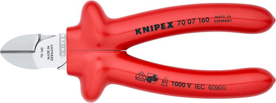 Knipex Seitenschneider verchromt, tauchisoliert, VDE-geprüft 160 mm 70 07 160 verchromt Griffe Tauch