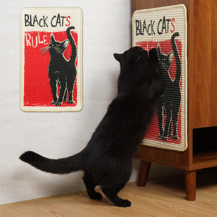 SOLDAY Sisal Kratzmatte Kunst Katze 56x33cm Wand &amp; Couch Schutz, Black Cat | Natürliche Sisalmatte f