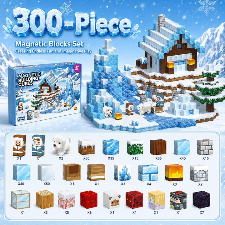 Magnetische Bausteine 300 Teile, Winter EIS Abenteuer Magnetblöcke Konstruktionsspielzeug, Kreatives