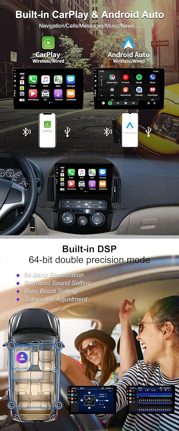 SXAUTO Android 12 IPS Autoradio Passt für Hyundai I30 (2006-2011) - Eingebaut Wireless Carplay/Andro