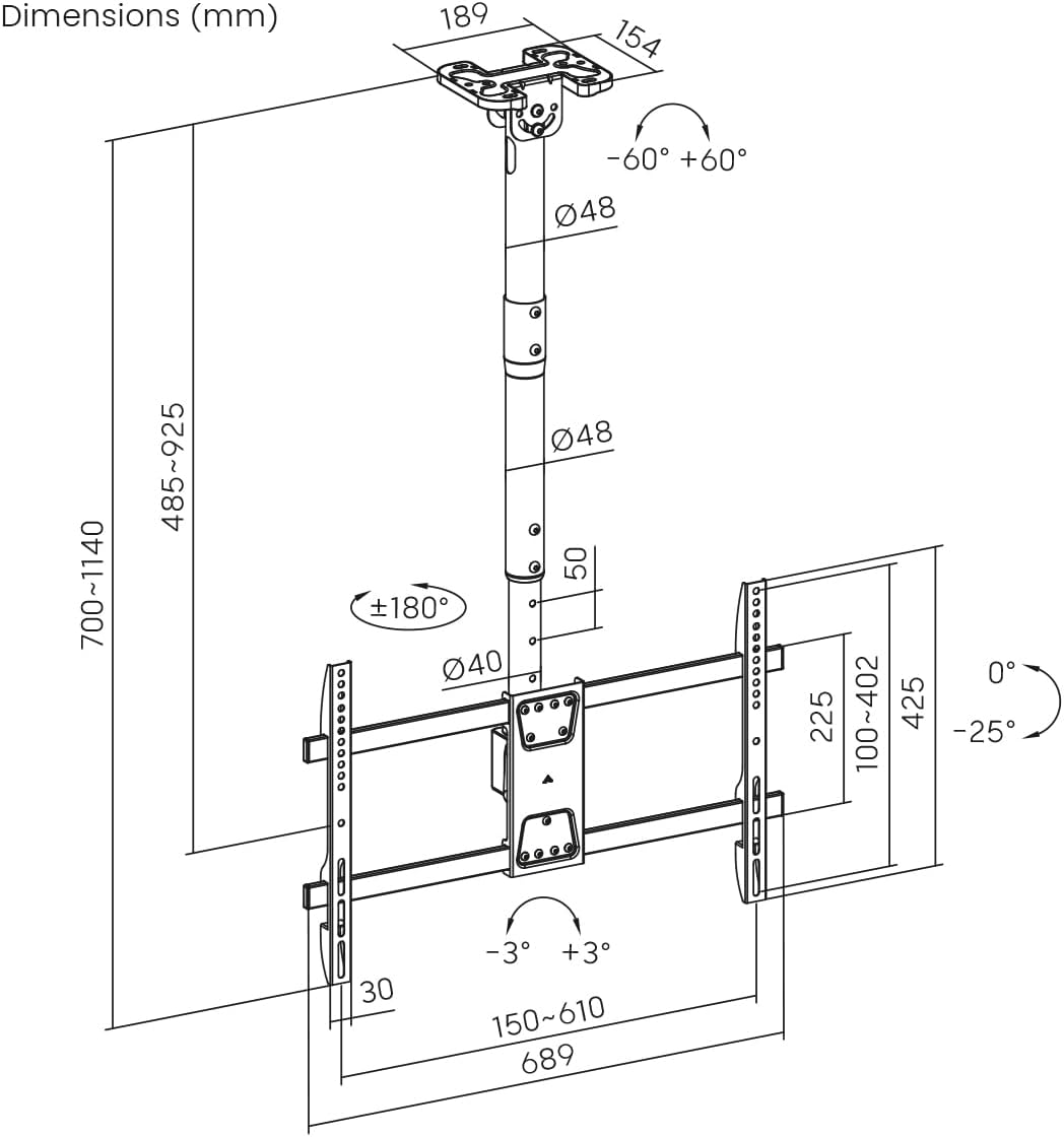 My Wall bewegliche TV Deckenhalterung – HD8L, Deckenhalterung für Fernseher 43"-86", drehbar & neigb