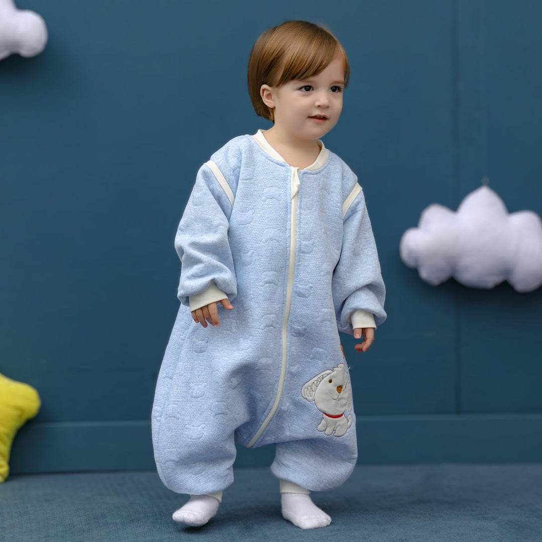 MIKAFEN Schläfsack Baby Langarm Winter kinderSchlafsack 2.0Tog,Hund Muster Baby Schlafsack mit Füsse