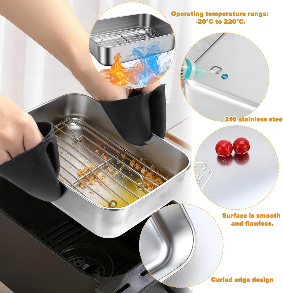 Kleine Auflaufform für Airfryer 20 * 15 * 5cm Edelstahl Auflaufform für Heissluftfritteuse mit Decke