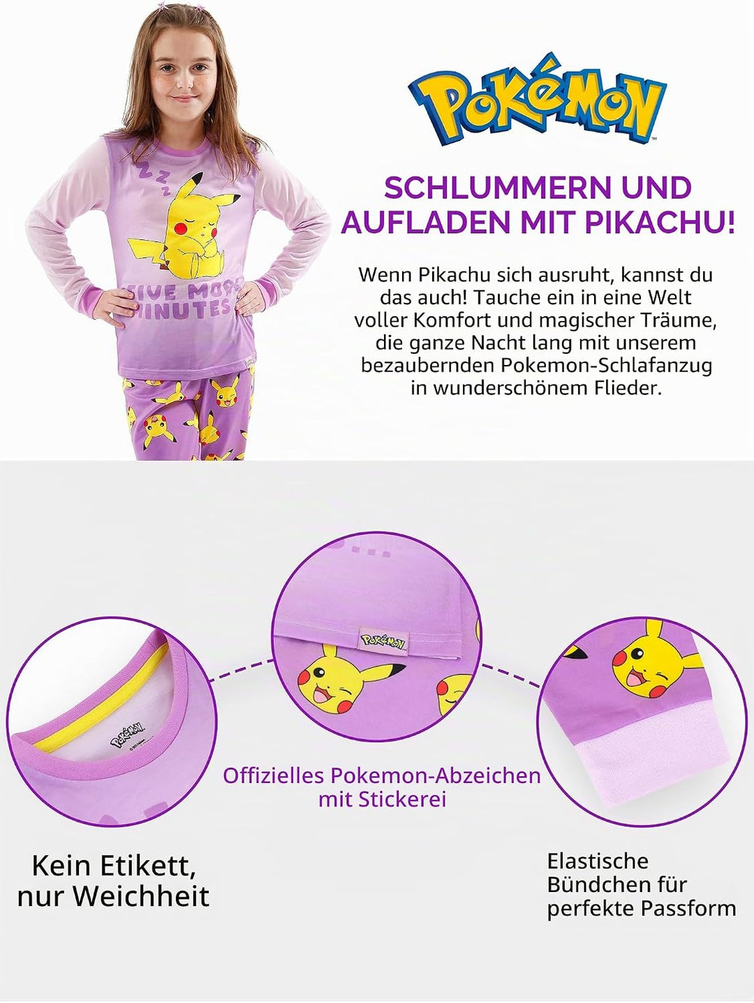 Pokémon Schlafanzug | Pikachu Pyjama Mädchen | Schlafanzüge Für Mädchen Pikachu 116 Rosa, 116 Rosa