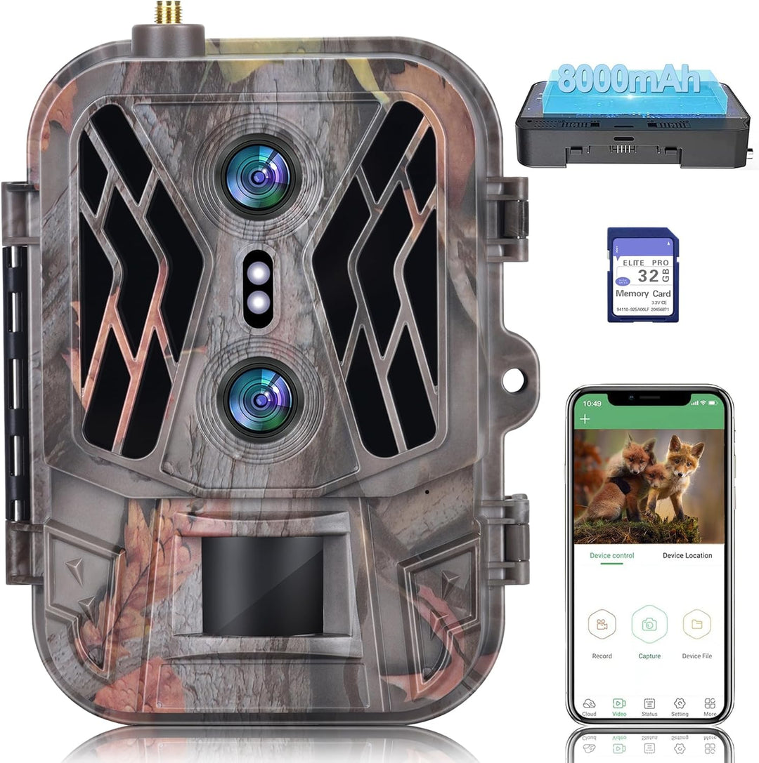 RecorCam Wildkamera 4G 36MP 4K Video,Lithium 8000mAh,Wildtierkamera mit Nachtsicht Bewegungsmelder,9