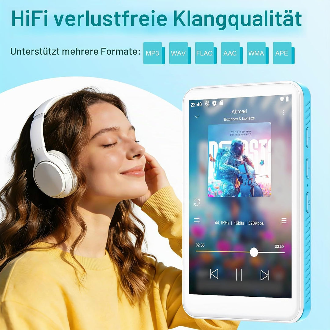 SWOFY D08 MP3 Player mit Bluetooth und WLAN, Android 13, 32GB, 4 Zoll Touchscreen, unterstützt Spoti