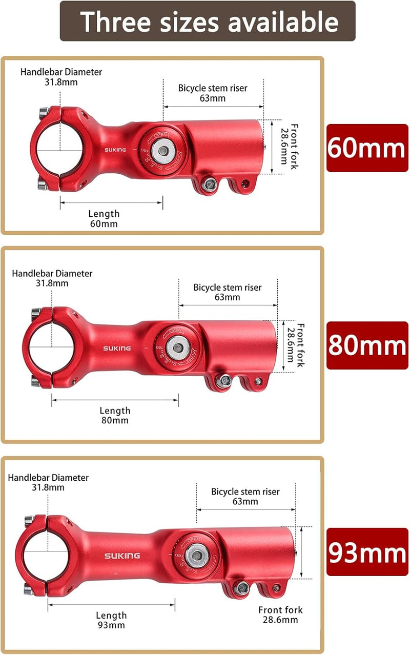 CYSKY Verstellbar Vorbau 31,8 60mm/80mm/93mm 0-90 Grad Verstellbar MTB Vorbau Lenker Vorbau Verstell