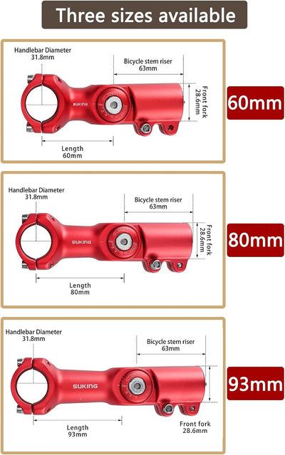 CYSKY Verstellbar Vorbau 31,8 60mm/80mm/93mm 0-90 Grad Verstellbar MTB Vorbau Lenker Vorbau Verstell