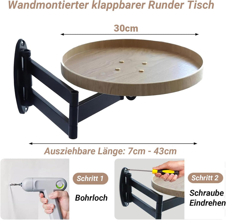Rund Klapptisch Wand Holz Kleine Wandtisch Ausziehbar Klapptisch Platzsparend Schwebender Nachttisch