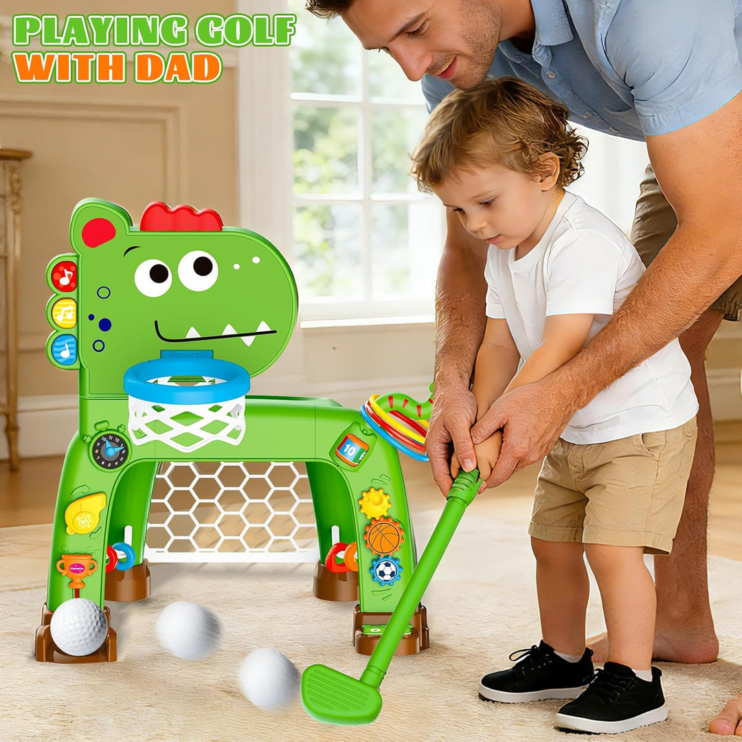 4-in-1 Basketballkorb und Fussballtor Spielzeug für Kleinkinder, Babyspielzeug mit Golfspiel und Rin