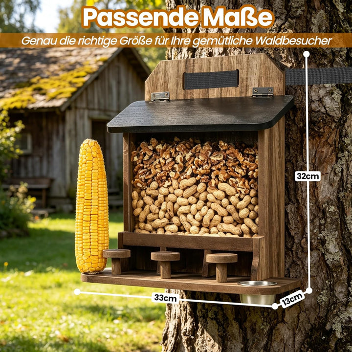 Eichhörnchen Futterhaus Wetterfest, Eichhörnchenhaus Holz für Aussenbereich, Futterstation mit Pickn