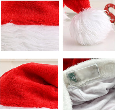 Hifot LED Weihnachtsmütze Erwachsene Nikolausmütze Plüsche Weihnachtsmann Mütze mit Licht Rote Santa