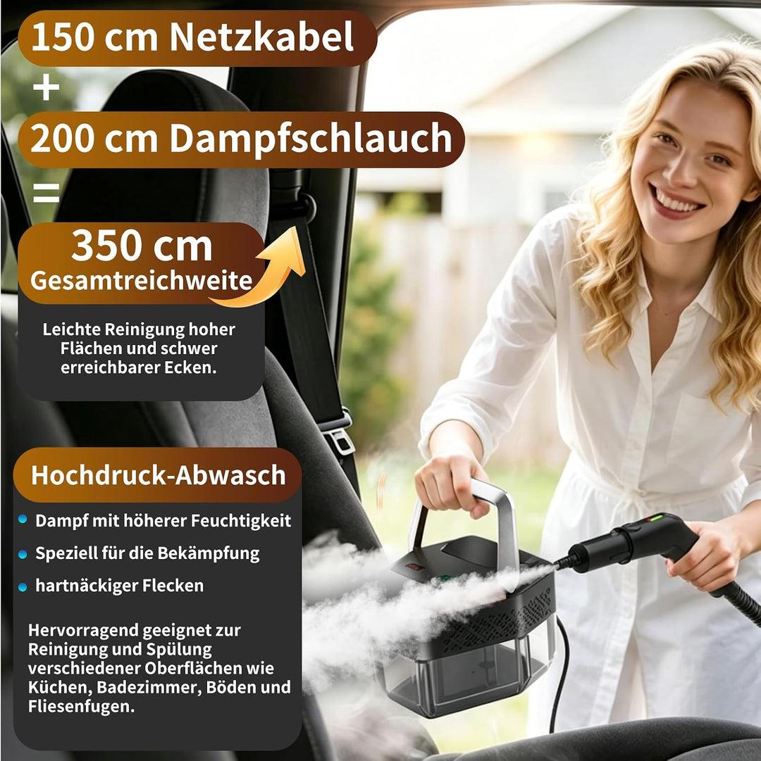 Dampfreiniger Handgerät, 2500W Handdampfreiniger mit Stufengriff, 8 Düsen, 1,8L Tank, 3 Dampfstufen,