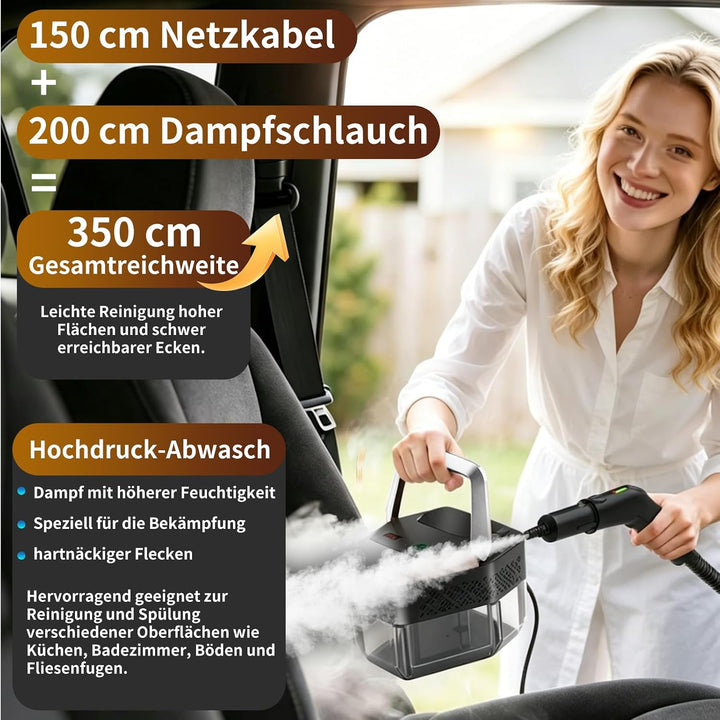 Dampfreiniger Handgerät, 2500W Handdampfreiniger mit Stufengriff, 8 Düsen, 1,8L Tank, 3 Dampfstufen,