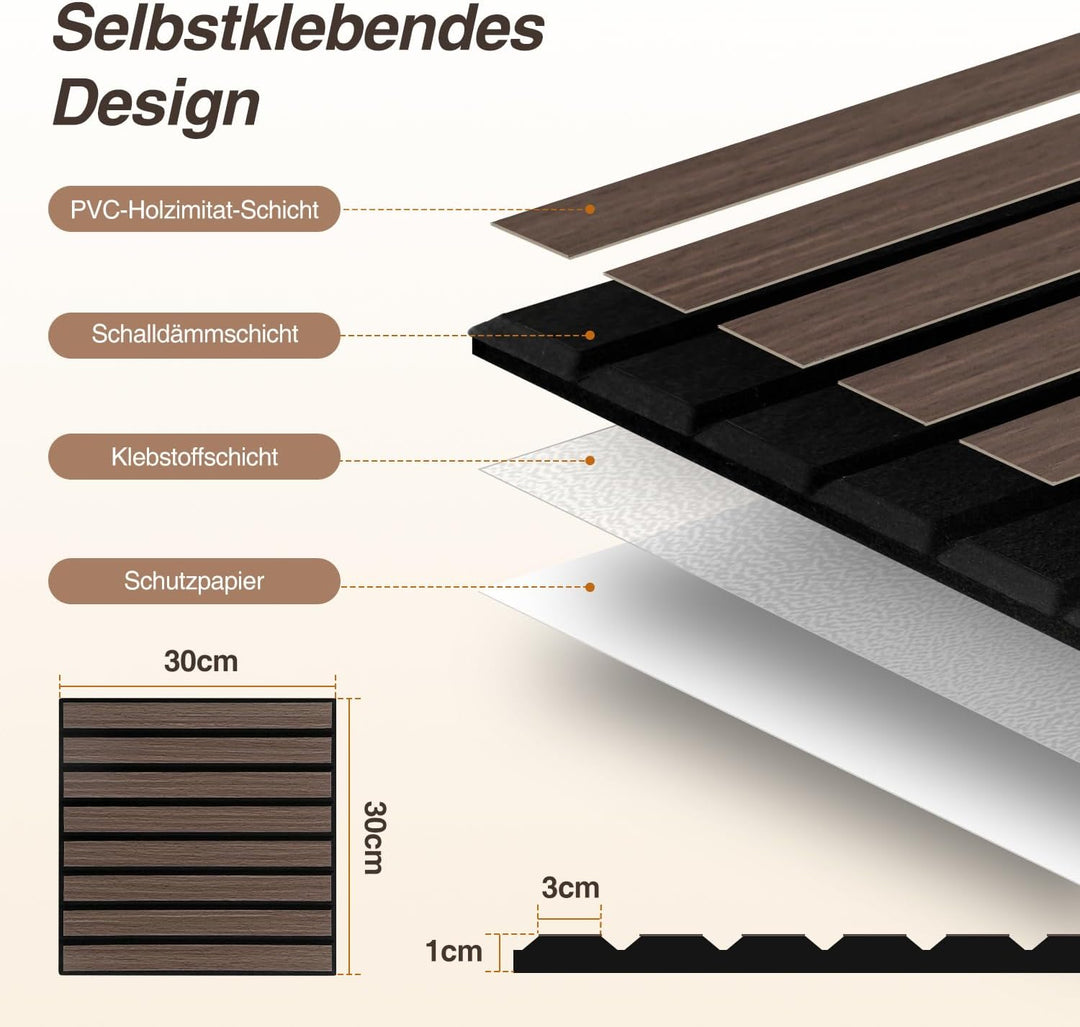 ISOISL 24er Set Akustikpaneele Holzoptik Wandpaneele Selbstklebende,Bohrfrei & Leicht Recyceltes Fil