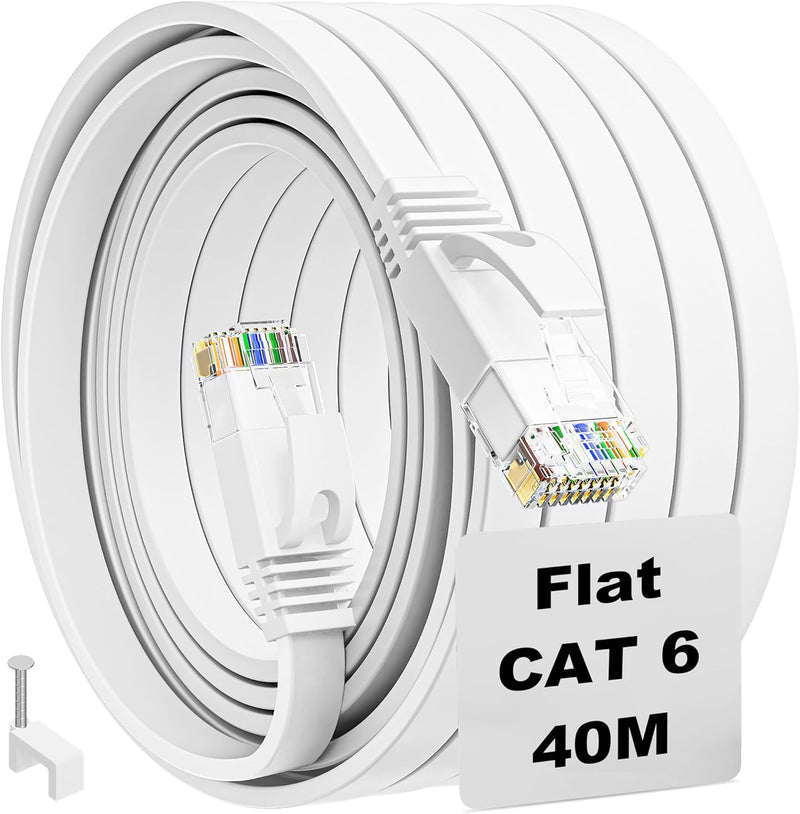40m Cat 6 LAN Kabel 40 Meter Weiss Netzwerkkabel Hochgeschwindigkeits 1Gbit/s Gigabit Ethernet Kabel