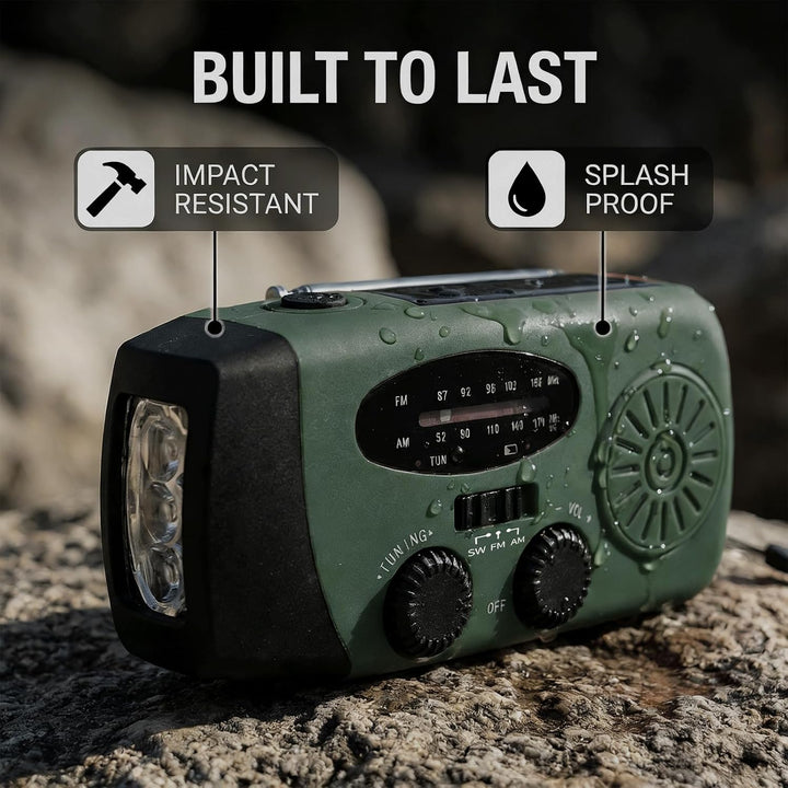 Notfallradio mit Kurbel und Solar, Tragbare Kurbelradio mit LED-Taschenlampe, AM/FM Empfang, SOS-Ala