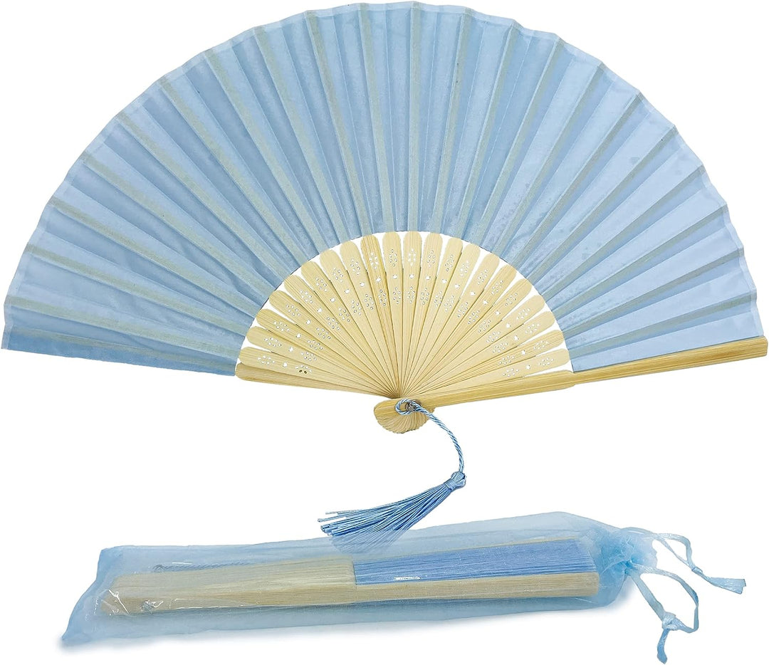 FANSOF.FANS Handfächer aus Stoff mit Quaste, Güteklasse A, Bambusrippen, für Party, Hochzeit, Gastge