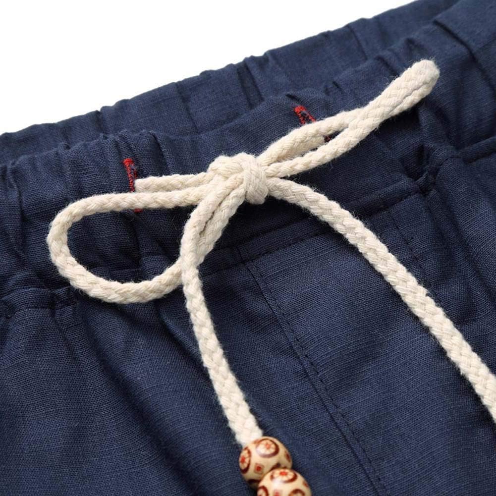 JustSun Kurze Hosen Herren Leinen Shorts Leicht Atmungsaktiv mit Tunnelzug XL Blau, XL Blau