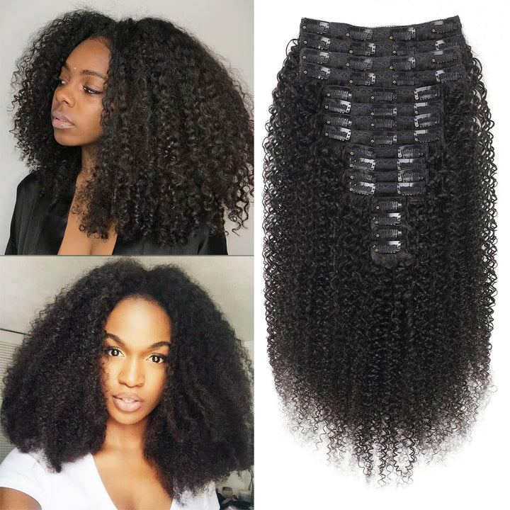 Kinky Curly Clip in Extensions Echthaar.16 Teile 240 g.Invisible Echthaar Perücke Extensions Clip in
