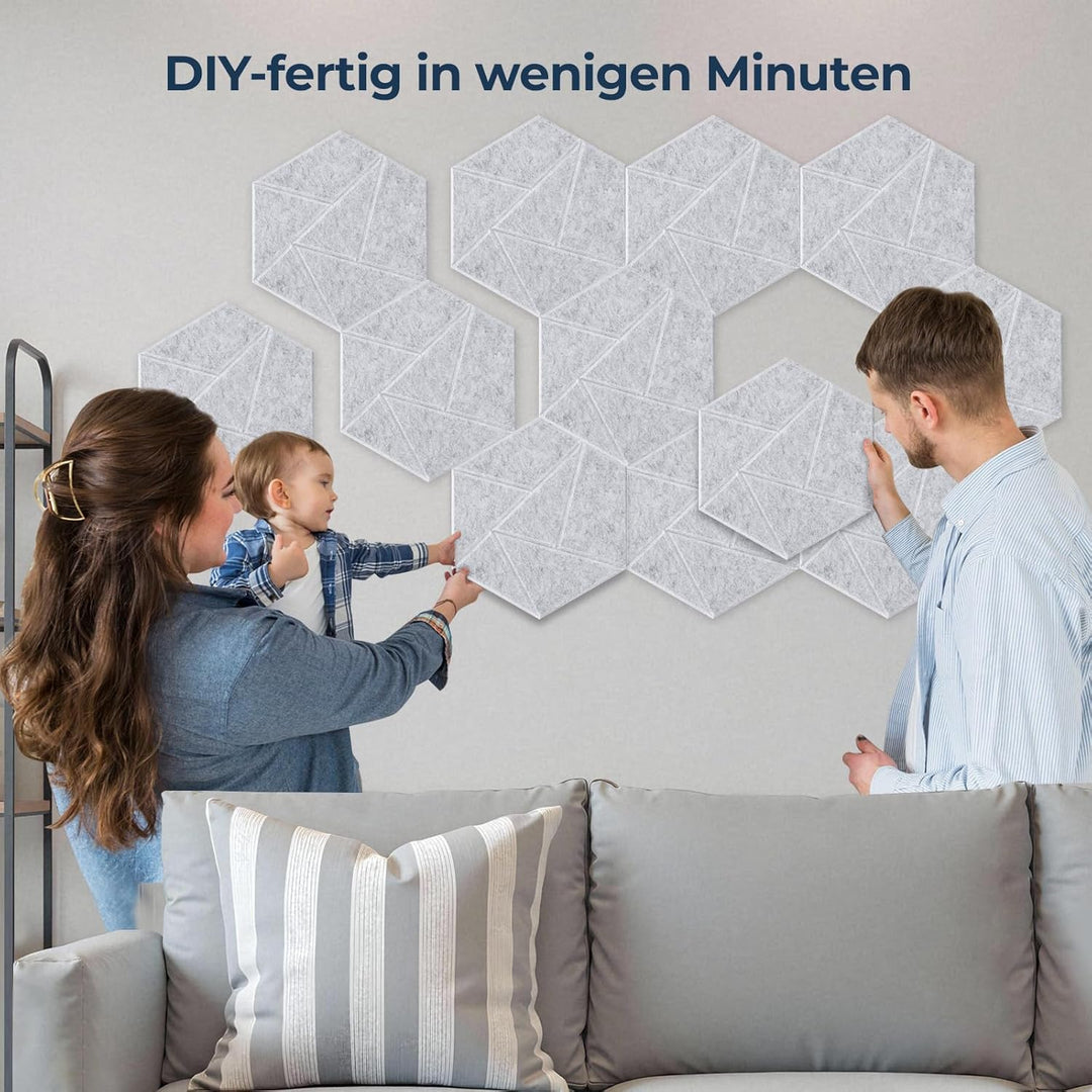 12 Stück Hexagon Akustikplatten Selbstklebend, 30 x 26 x 0,9 cm Hohe Dichte Schallschutzplatten, Aco