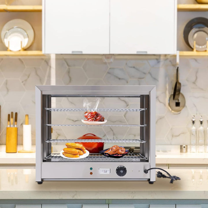 800W 220V Wärmeschrank Speisenwärmer, 4 Etagen Heisse Theke Warmhaltevitrine Aufsatzvitrine, Edelsta