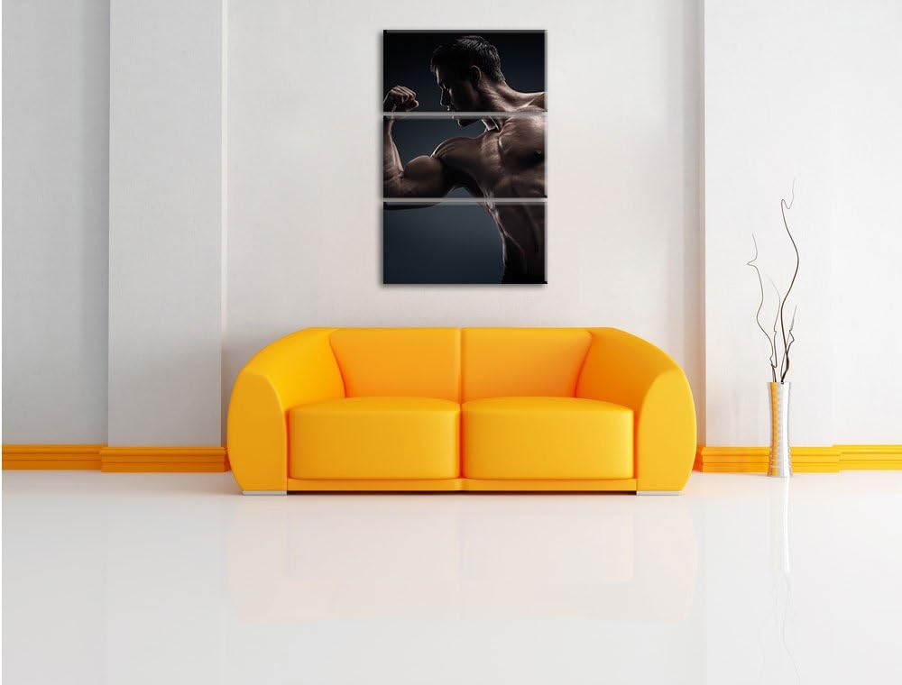 Pixxprint Starker Bodybuilder als Leinwandbild/Grösse: 3 Teilig (120x80) cm/Wandbild/Kunstdruck/fert