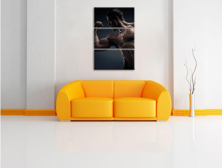 Pixxprint Starker Bodybuilder als Leinwandbild/Grösse: 3 Teilig (120x80) cm/Wandbild/Kunstdruck/fert