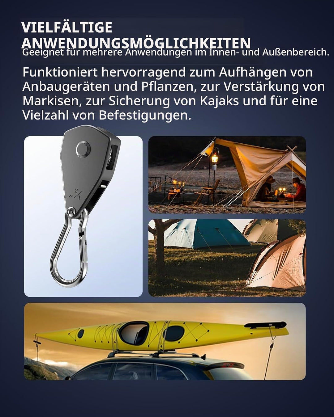 VIPARSPECTRA Verstellbar Seilspanner 12 Stück, Robust Spanngurte mit Ratsche Haken Verstellbar, 1/8"