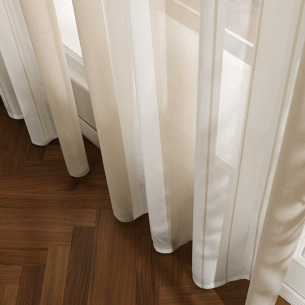 MIULEE Gardinen Gestreift Transparent mit Ösen, Voile Vorhänge Wohnzimmer Modern 2er Set, Vorhang Sc