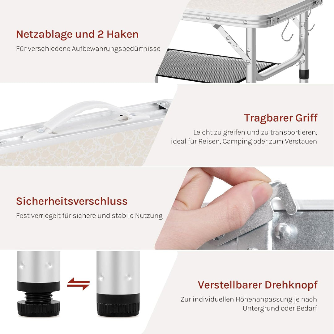 WOLTU Klapptisch Höhenverstellbar 25/36/50/60 cm, 60x40cm Tischplatte, mit Aufbewahrungsnetz und Hak