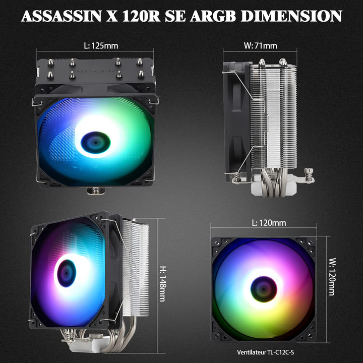Thermalright AssassinX120 SE ARGB CPU Luftkühler, AX120 SE ARGB, 4 Heat Pipes, TL-C12C-S PWM Leise F