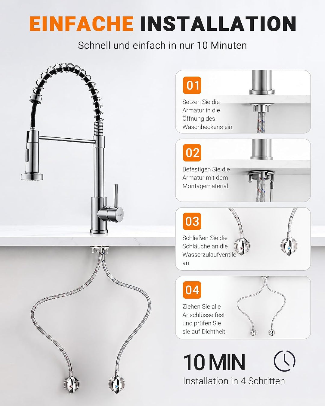 Ibergrif wasserhahn küche ausziehbar, Spring küchenarmatur mit brause, spültischarmatur 360 Schwenkb