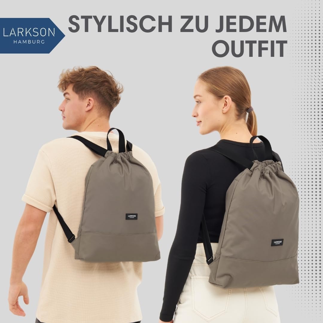 LARKSON Turnbeutel Damen &amp; Herren Grau - No 7 - Rucksack Damen für Sport und Festival - Beutel Rucks