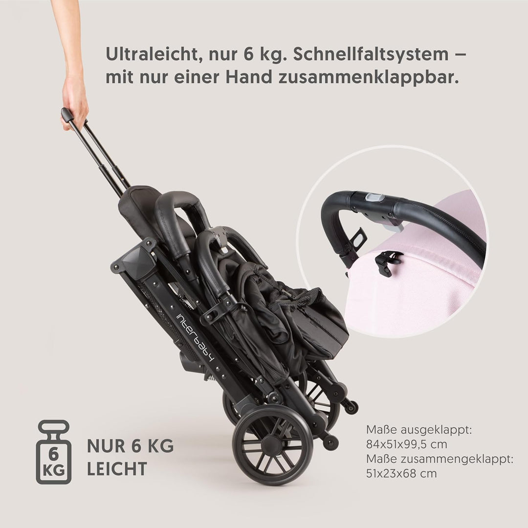 Interbaby Kinderwagen | Reisebuggy von der Geburt bis zu 48 Monaten oder 22 Kg | Quick Fold Button,