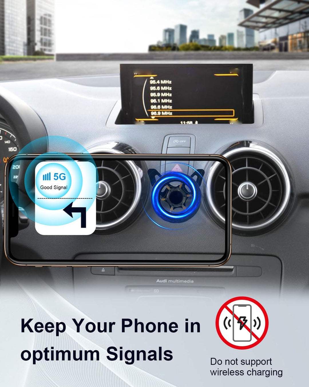 Magnet Handyhalterung kompatibel mit Audi A1 S1 8X 2010-2018, für Magsafe, 360 Grad KFZ Lüftungsschl