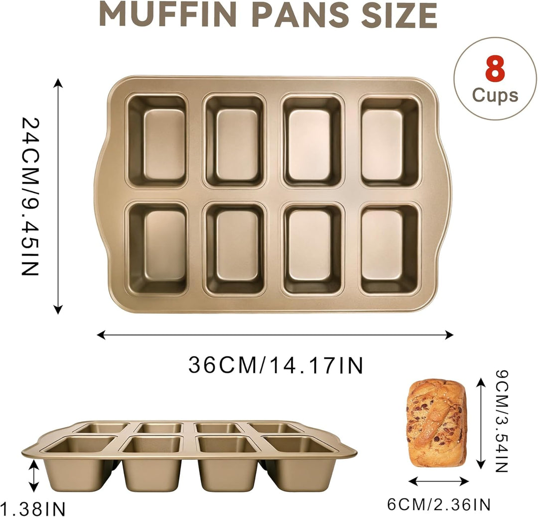 8 Mini-Kastenformen, Kastenform, antihaftbeschichtet, Karbonstahl, Backform zum Backen, Gold (1 Set)
