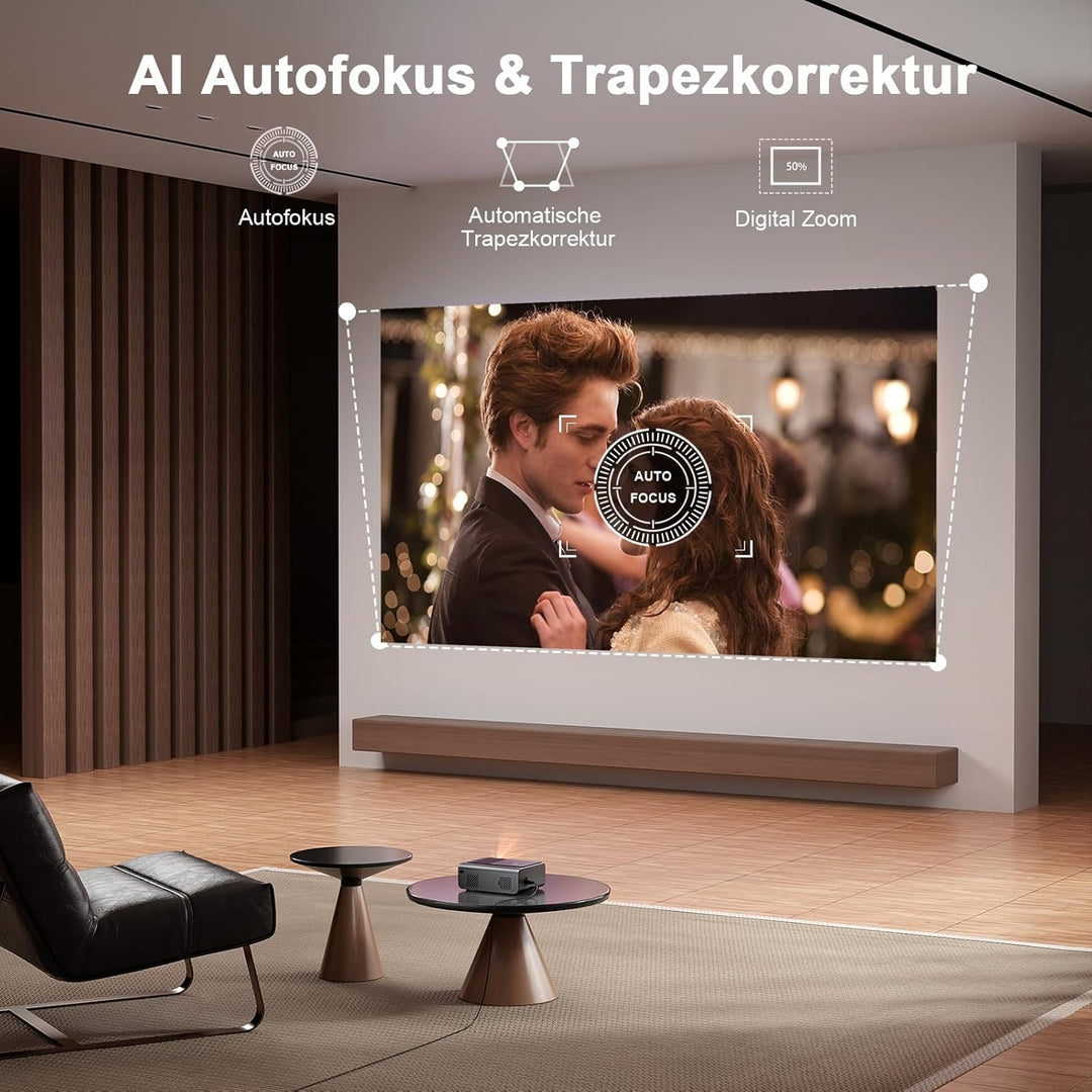 Smart Beamer【Android TV & Autofokus/Keystone 】 Full HD 1080P 23000 Lumen Beamer 4K Unterstützung, VO