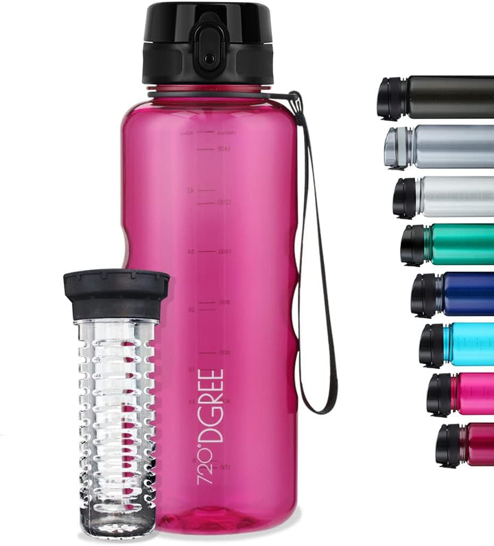 720°DGREE Trinkflasche 1,5l “uberBottle“ crystalClear +Früchtebehälter - BPA-Frei, Auslaufsicher - W