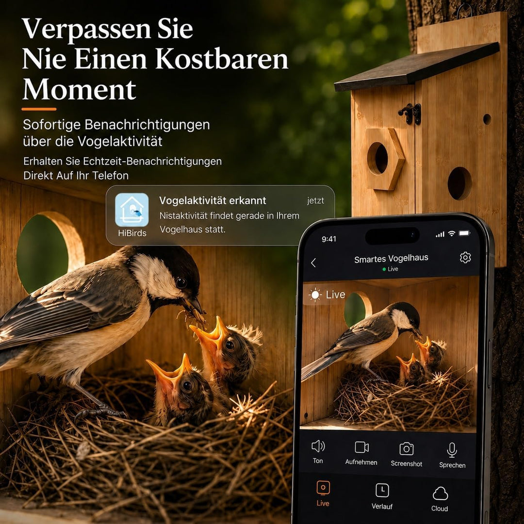 Vogelhaus mit Kamera, 5MP HD Nistkasten für Draussen mit Solarpanel Wetterfest, 2,4G WiFi und Nachts