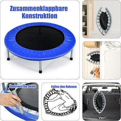 COSTWAY φ97cm Mini Trampolin, Fitness Trampolin faltbar, Kindertrampolin bis 150kg belastbar, Trampo