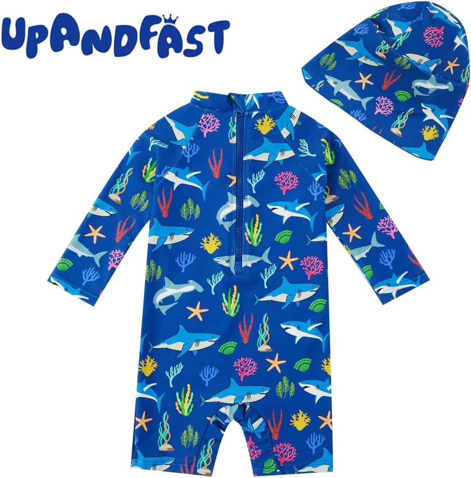 upandfast Baby Badeanzug mit Sonnenhut UPF 50+ Badebekleidung für Baby 3-6 Monate Blau, 3-6 Monate B