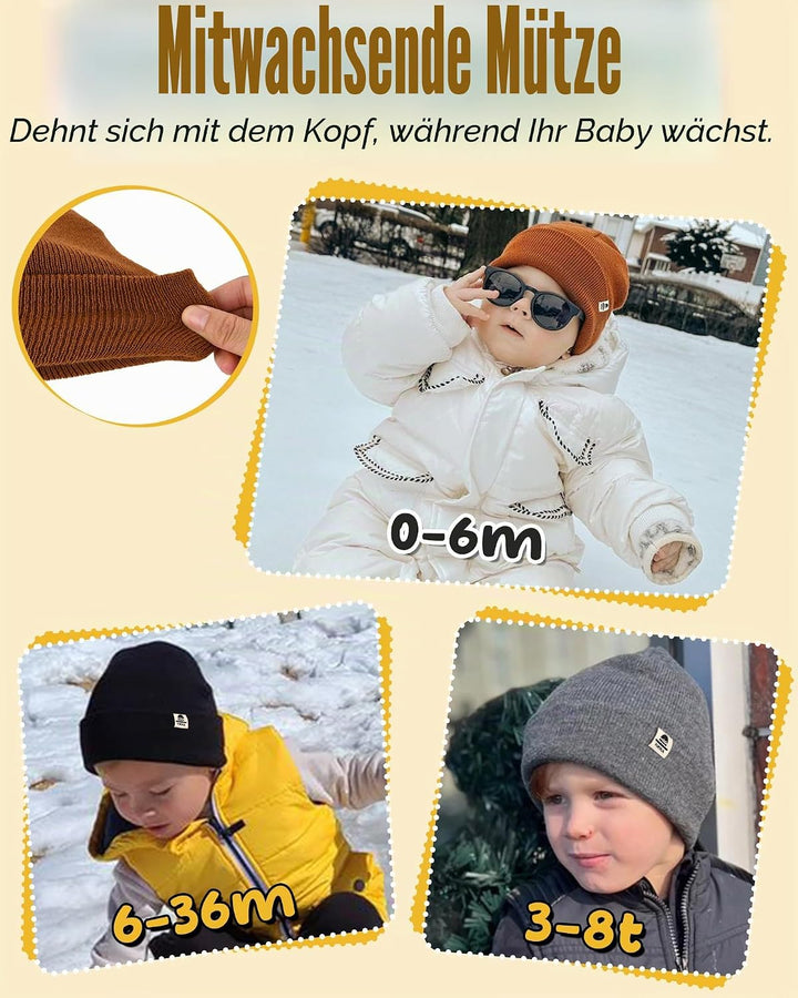 FURTALK Unisex Baby Kleinkind Kind Beanie Strickmütze mit weiches Fleecefutter Warme Wintermütze für