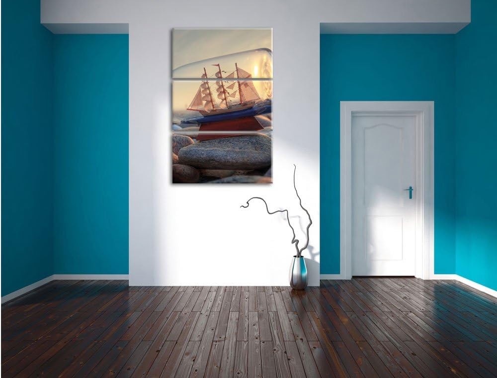 Pixxprint Flasche mit Schiff als Leinwandbild | Grösse: 3 Teilig (120x80) | Wandbild| Kunstdruck | f