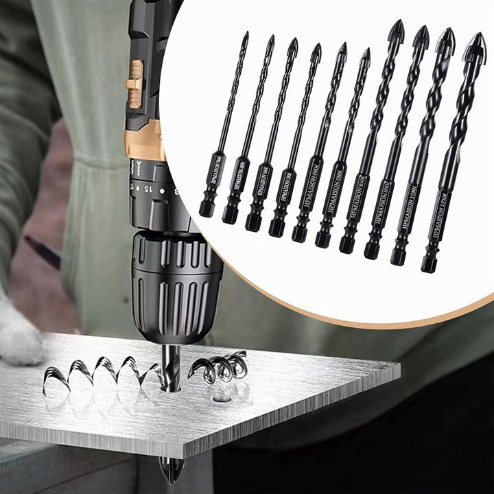 HPMAISON Steinbohrer Set, 10 tlg. Fliesenbohrer Glasbohrer mit 4 Schneiden Hartmetallspitze für Kera