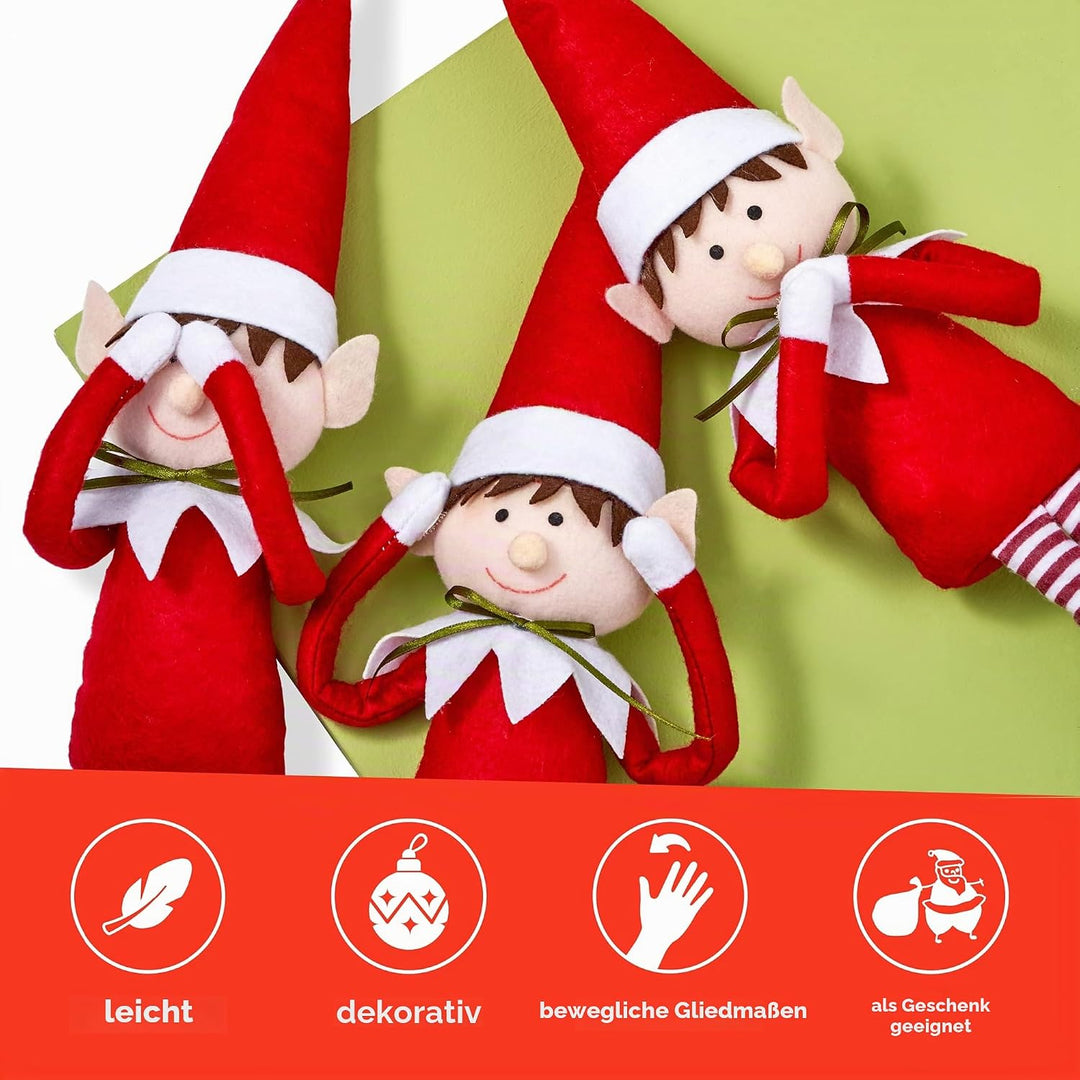 The TWIDDLERS 3 Sitzende Wichtel Figuren zu Weihnachten aus Filzstoff (48 cm hoch) - Deko Weihnachts